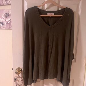 Laurie Felt Deep Green V-Neck Long Sleeve Top